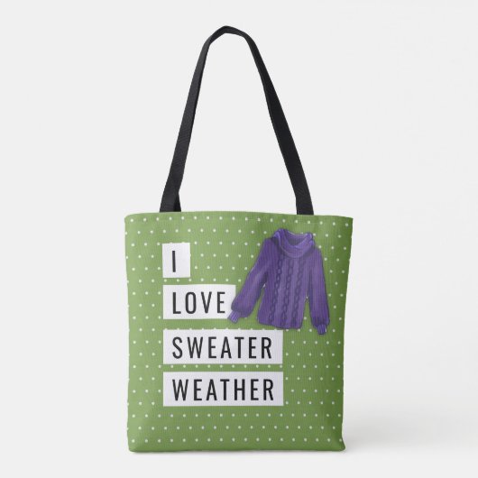 Fun I Love Sweater Weather White Polka Dots Green Tote Bag (Achterkant)