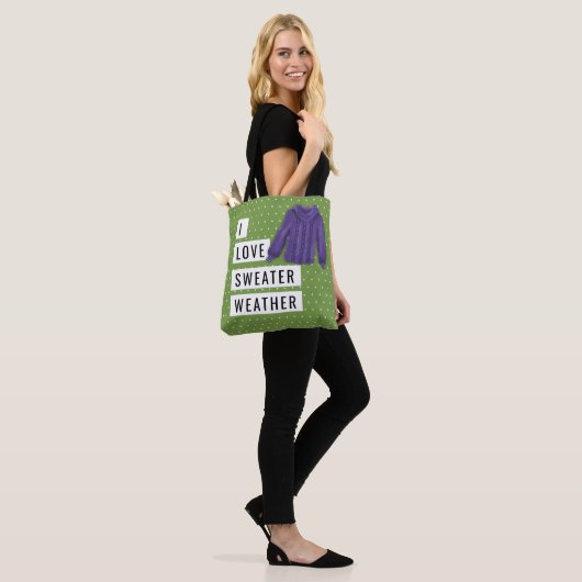 Fun I Love Sweater Weather White Polka Dots Green Tote Bag (Op model)