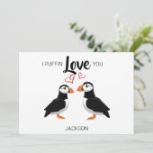 Fun I Puffin Love You Valentijnsdag Feestdagenkaart (Staand voorkant)