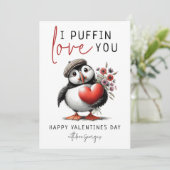 Fun I Puffin Love You Valentijnsdag Feestdagenkaart (Staand voorkant)
