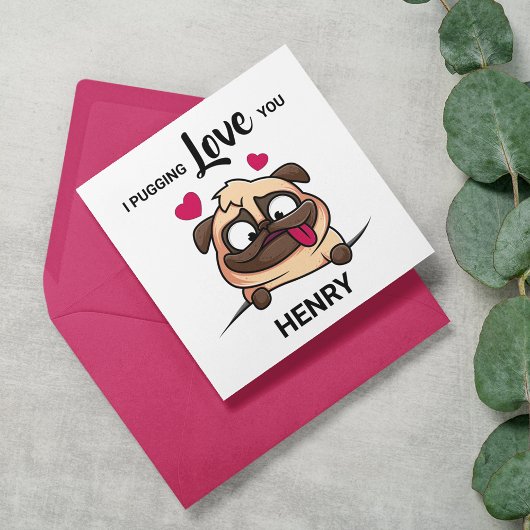 Fun I Pugging Love You Valentijns Holiday Card Feestdagenkaart