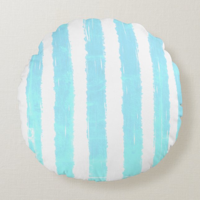 Fun Ice Blue Faux Shimmer Waterverf Stripes Rond Kussen (Voorkant)