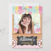 Fun Ice Cream Cart Photo Birthday Party Invitation Kaart (Voorkant)