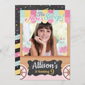 Fun Ice Cream Cart Photo Birthday Party Invitation Kaart (Voorkant / Achterkant)