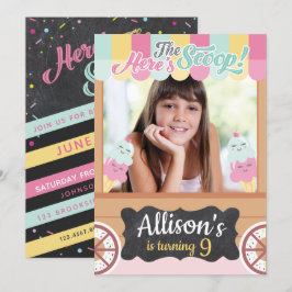 Fun Ice Cream Cart Photo Birthday Party Invitation Kaart