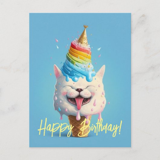 Fun Ice Cream Cat Birthday Wenskaart Briefkaart (Voorkant)