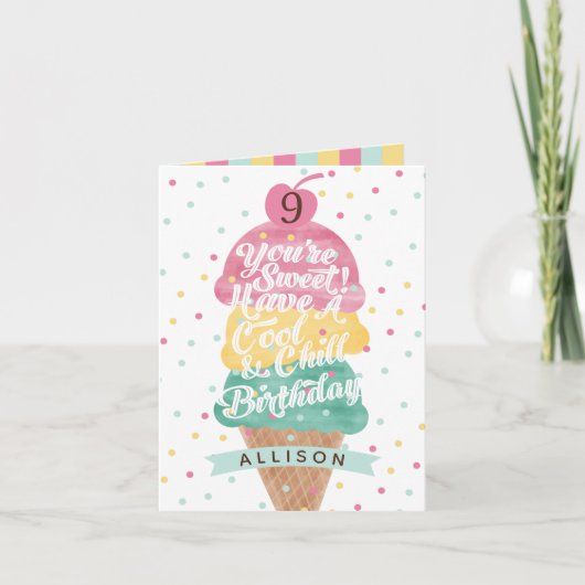 Fun Ice Cream Cone Scoop Confetti Birthday Kaart (Voorkant)