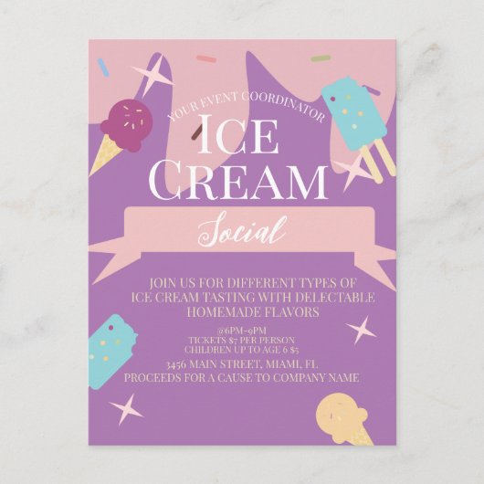 Fun Ice Cream Cone Social Flyers-uitnodiging Briefkaart (Voorkant)