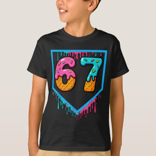 Fun Ice Cream Drip 67 Number 6-7 6 7 Baseball Six  T-shirt (Voorkant)