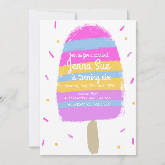 Fun Ice Cream Hand Drawn Party Painterly Birthday (Voorkant)