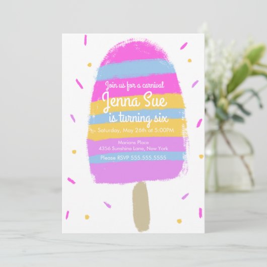 Fun Ice Cream Hand Drawn Party Painterly Birthday (Staand voorkant)