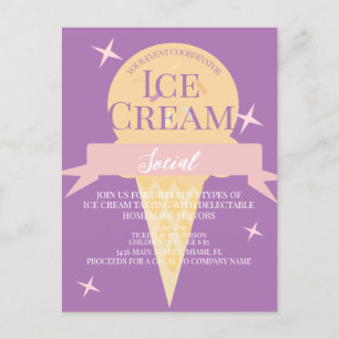 Fun Ice Cream Social Flyer Invitation Paars Briefkaart