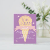 Fun Ice Cream Social Flyer Invitation Paars Briefkaart (Staand voorkant)