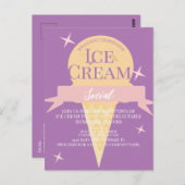 Fun Ice Cream Social Flyer Invitation Paars Briefkaart (Voorkant / Achterkant)