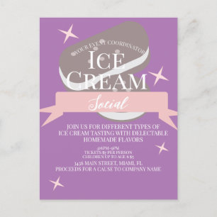Fun Ice Cream Social Flyers Invitation Paars Briefkaart