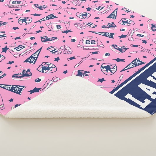 Fun Ice Hockey Gear Pink Navy and White Print Sherpa Deken (3/4)