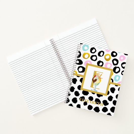 Fun Icecream Sundae Black Pink Monogram Girls Notitieboek (Binnen)
