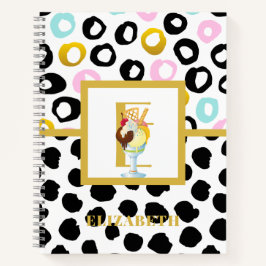 Fun Icecream Sundae Black Pink Monogram Girls Notitieboek