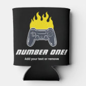 Fun illustratie van een brandende videospelcontrol blikjeskoeler (Achterkant)