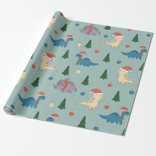 FUN ILLUSTRATION CHRISTMAS DINOSAUR GIFT WRAPPING CADEAUPAPIER