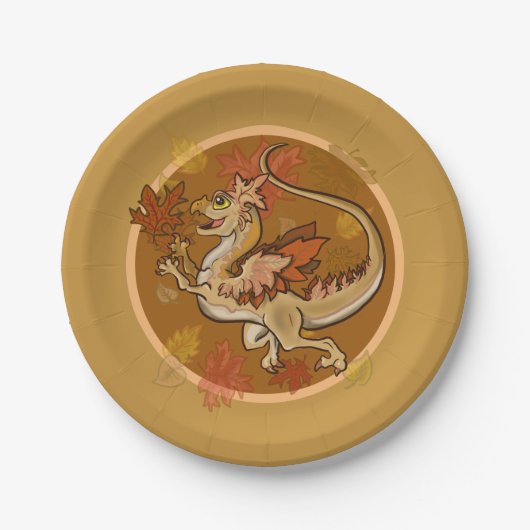 Fun in de Leaves Dragon Papieren Bordje (Voorkant)