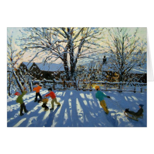 Fun in de sneeuw Tideswell Derbyshire (Voorkant Horizontaal)