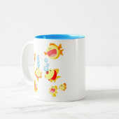 Fun in de visbak (Cartoon vis) tweetone Mok (Voorkant links)