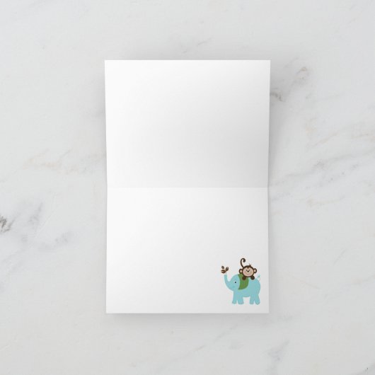 Fun in Oerwoud Blue Dot Monkey Elephant Card Bedankkaart (Binnen)