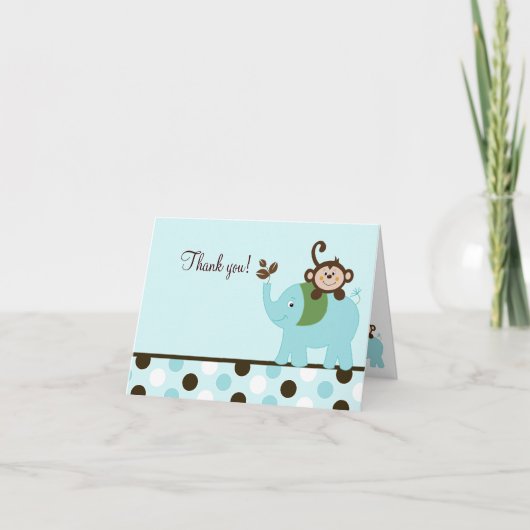 Fun in Oerwoud Blue Dot Monkey Elephant Card Bedankkaart (Voorkant)