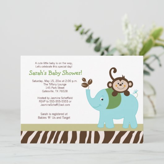 Fun in Oerwoud Elephant Baby shower Invitation Kaart (Staand voorkant)