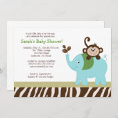 Fun in Oerwoud Elephant Baby shower Invitation Kaart (Voorkant / Achterkant)