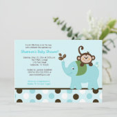 Fun in Oerwoud Elephant Invitation - Blue Dot Kaart (Staand voorkant)