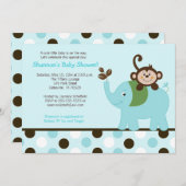 Fun in Oerwoud Elephant Invitation - Blue Dot Kaart (Voorkant / Achterkant)