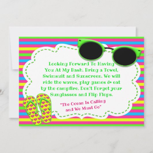 Fun in Sun Flip Flop Sunbril Beach Bash Kaart (Achterkant)
