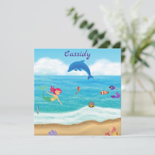 Fun in Sun Mermaid Dolphin Beach gepersonaliseerd (Staand voorkant)