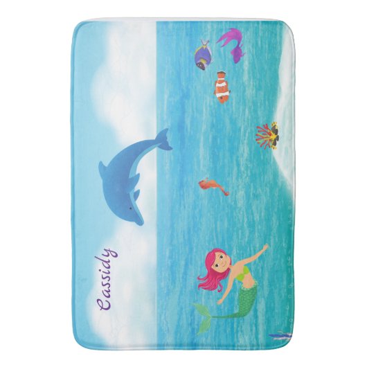 Fun in Sun Mermaid Dolphin Beach gepersonaliseerd Badmat (Voorkant Verticaal)