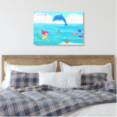 Fun in Sun Mermaid Dolphin Beach gepersonaliseerd Canvas Afdruk (Insitu (Slaapkamer))