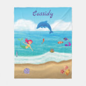 Fun in Sun Mermaid Dolphin Beach gepersonaliseerd Fleece Deken (Voorkant)