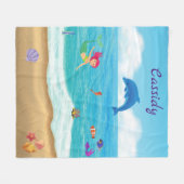 Fun in Sun Mermaid Dolphin Beach gepersonaliseerd Fleece Deken (Voorkant (Horizontaal))