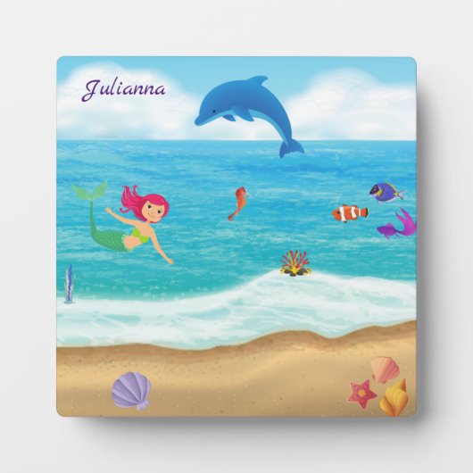 Fun in Sun Mermaid Dolphin Beach gepersonaliseerd Fotoplaat (Voorkant)