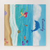 Fun in Sun Mermaid Dolphin Beach gepersonaliseerd Legpuzzel (Horizontaal)