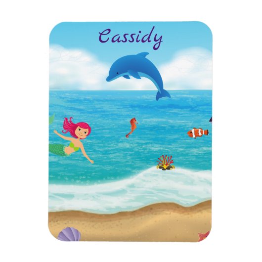 Fun in Sun Mermaid Dolphin Beach gepersonaliseerd Magneet (Verticaal)
