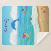 Fun in Sun Mermaid Dolphin Beach gepersonaliseerd Sherpa Deken (Voorkant (horizontaal))