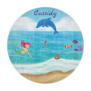 Fun in Sun Mermaid Dolphin Beach gepersonaliseerd Snijplank