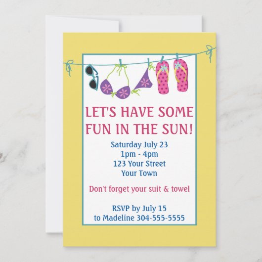 Fun in Sun Pool Party Birthday Kaart (Voorkant)