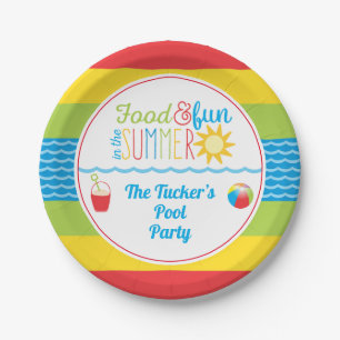 Fun in Sun Pool Party Cute en Colorful Papieren Bordje