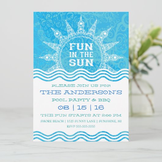 Fun in Sun Pool Party Invitation Kaart (Staand voorkant)