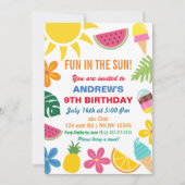 Fun in Sun Summer Birthday Party Invitation Kaart (Voorkant)