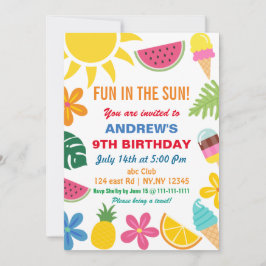 Fun in Sun Summer Birthday Party Invitation Kaart