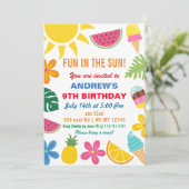 Fun in Sun Summer Birthday Party Invitation Kaart (Staand voorkant)